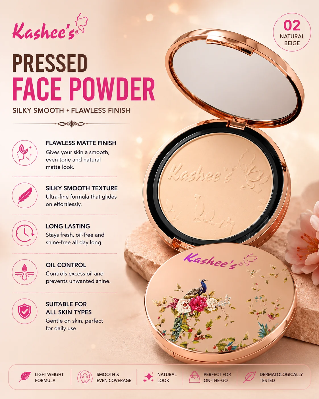 Kashee’s Pressed Face Powder – Shade 02 Natural Beige