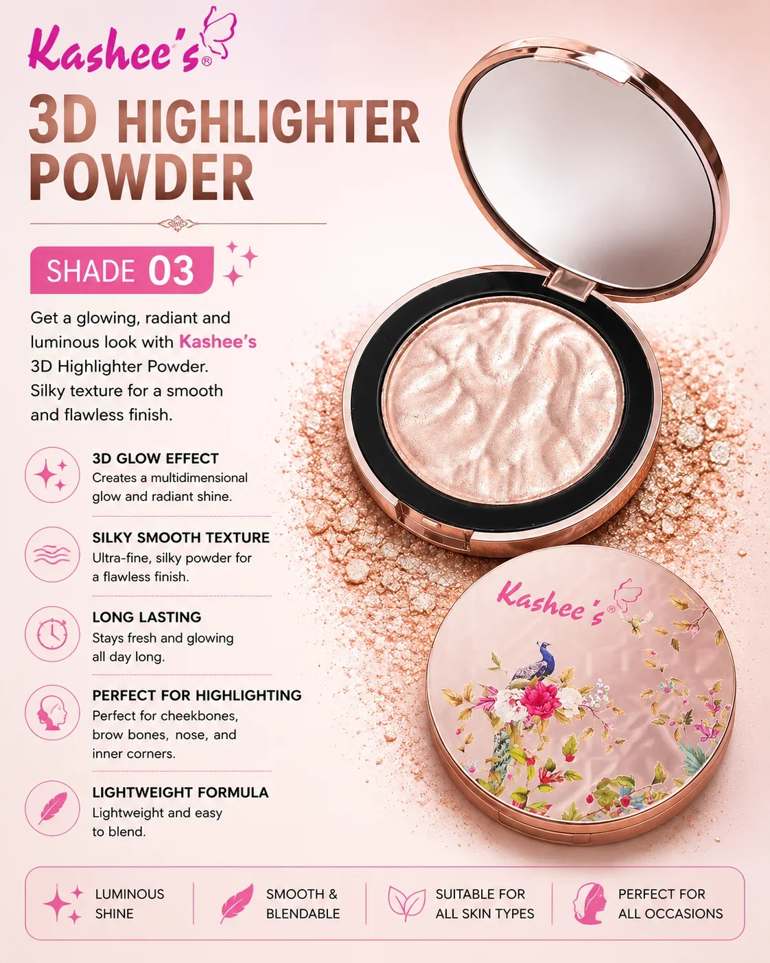 Kashee’s 3D Highlighter Powder – Shade 03 | Radiant Glow Highlighter