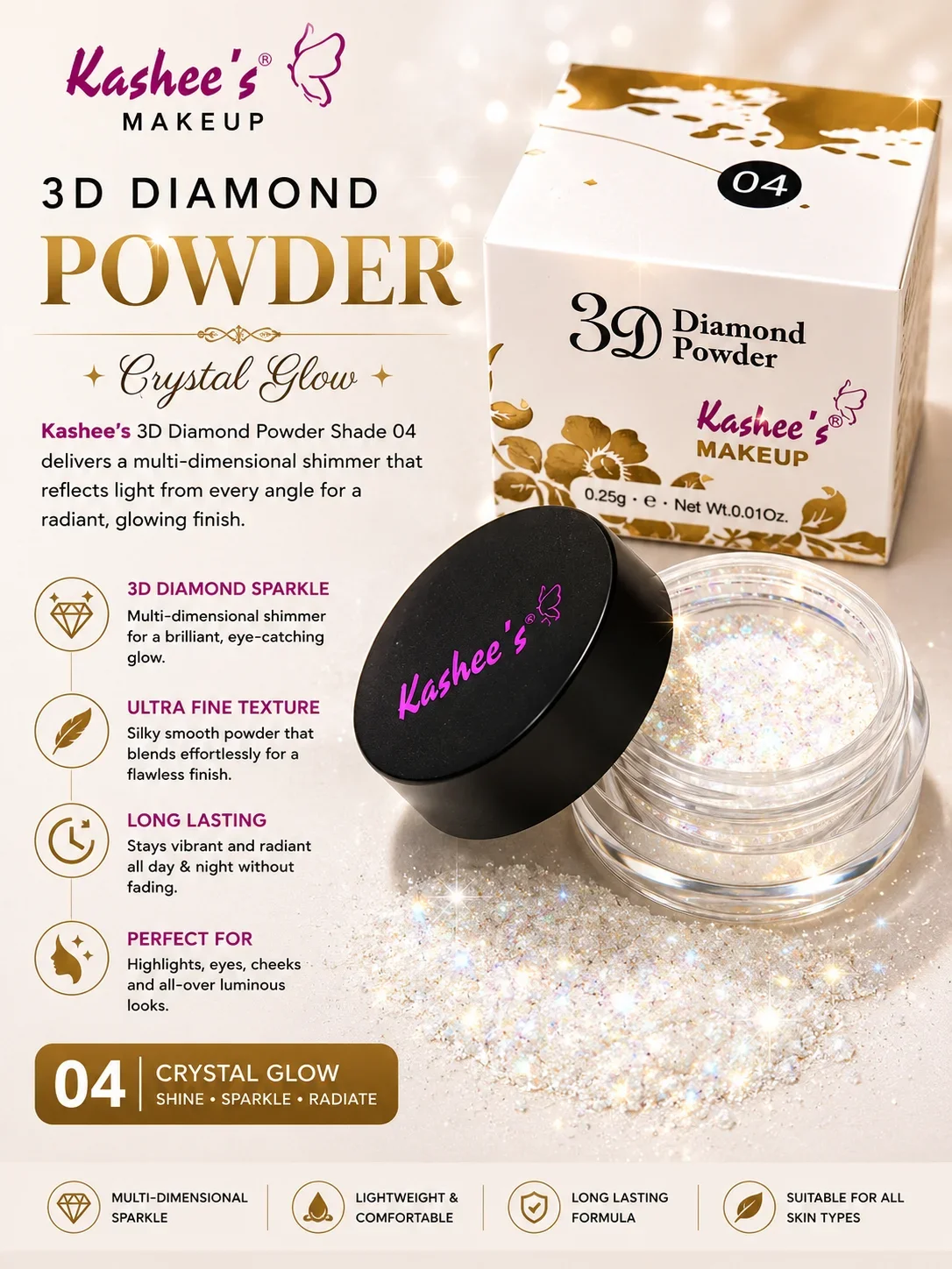 Kashee’s 3D Diamond Powder – Shade 04 Crystal Glow