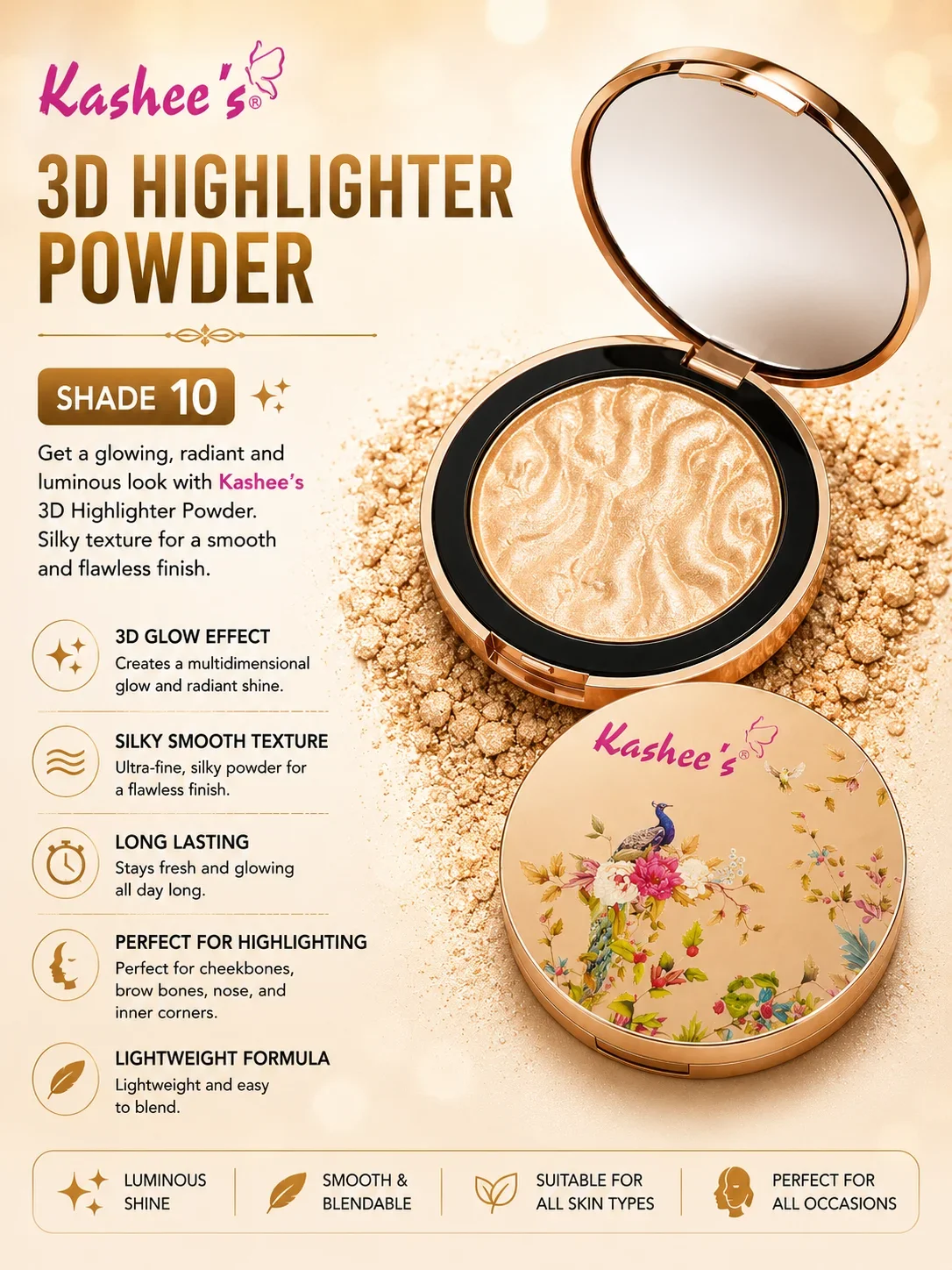 Kashee’s 3D Highlighter Powder – Shade 10 | Radiant Glow Highlighter