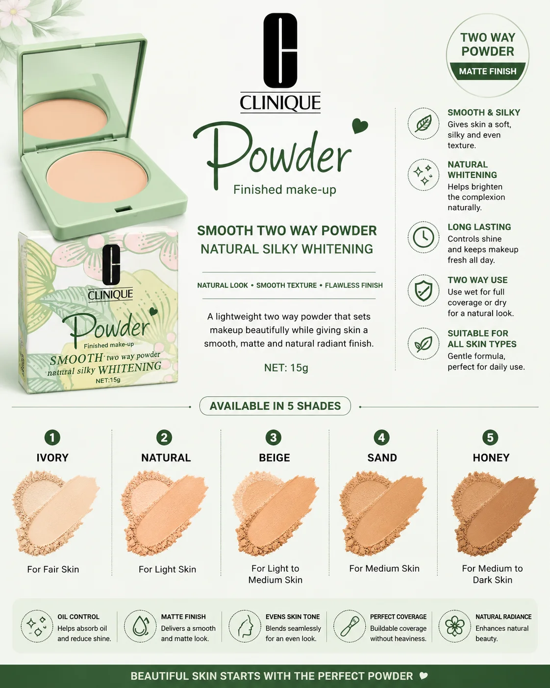 Clinique Smooth Two Way Powder – Natural Silky Whitening