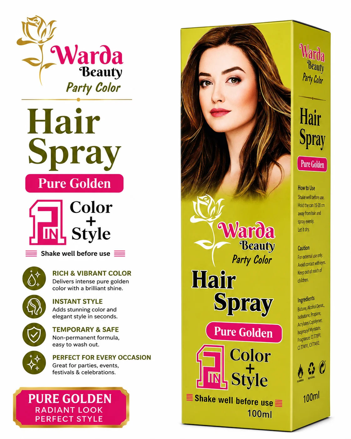 Warda Beauty Party Color Hair Spray – Pure Golden