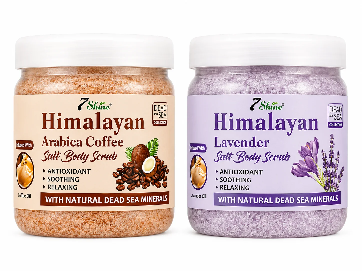 7Shine Himalayan Salt Body Scrub Duo – Coffee & Lavender Collection