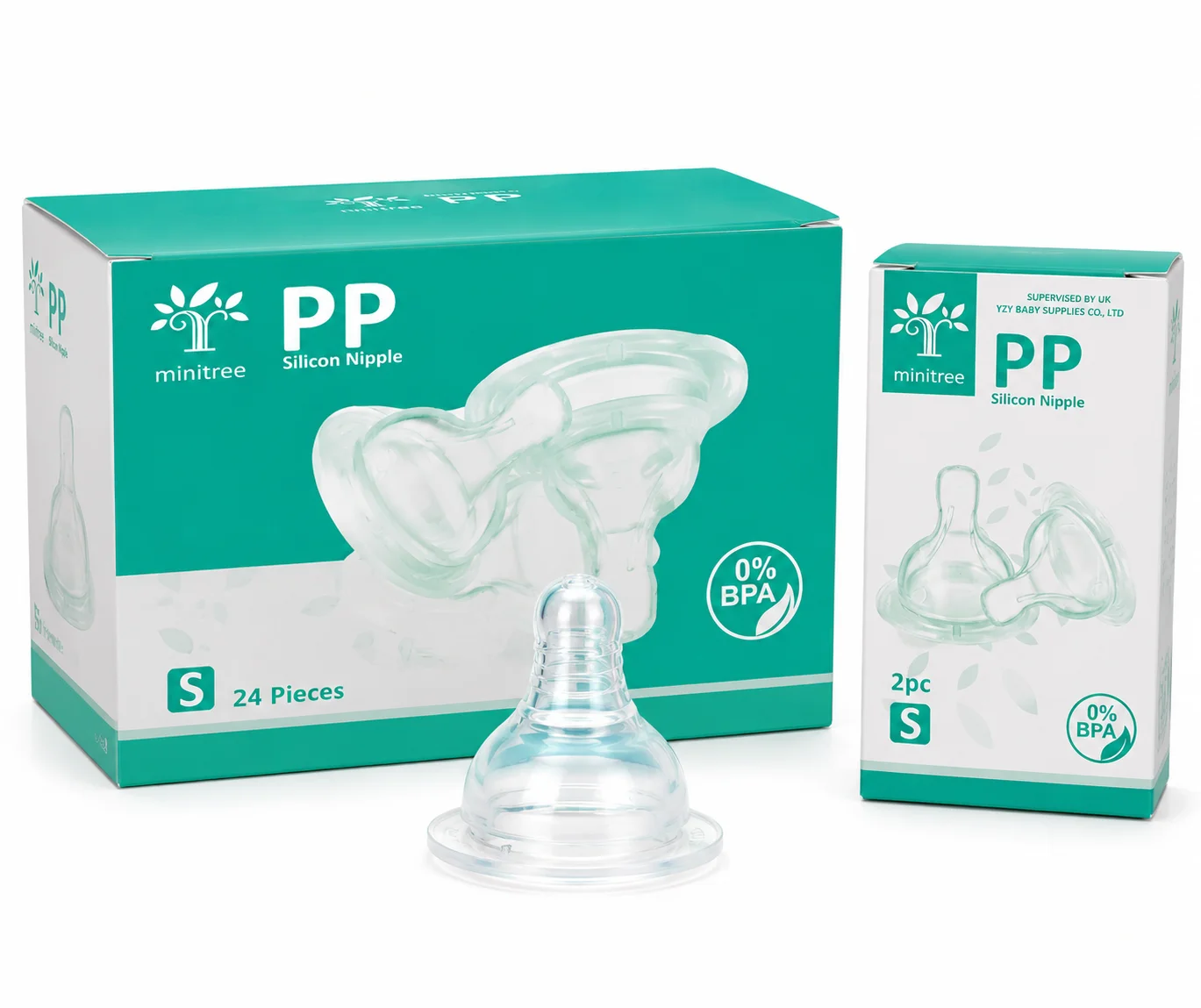Minitree PP Silicone Baby Bottle Nipples (2 PCS - Large Flow L) | BPA Free | Soft Feeding Teats