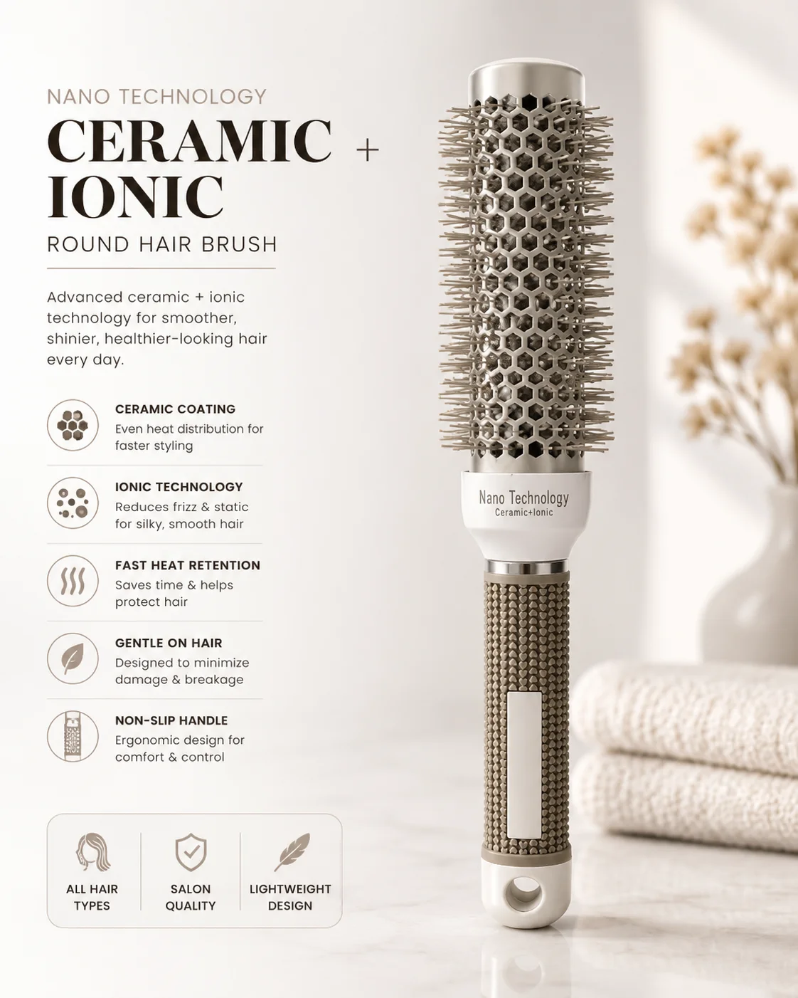 MAGGIE Wooden Round Styling Hair Brush – Professional Volume & Blow Dry Brush