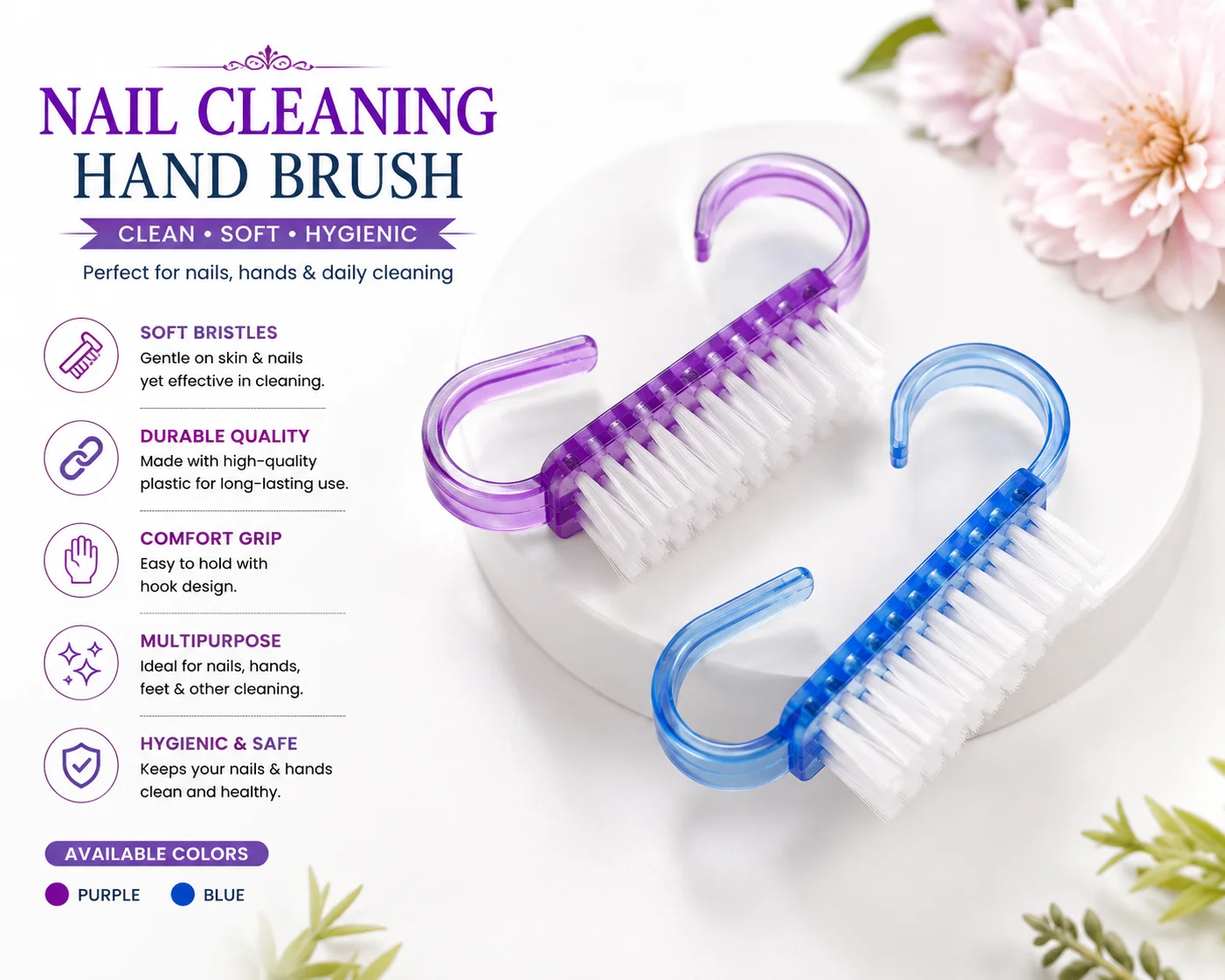 Premium Nail Cleaning Hand Brush – Soft Bristle Multipurpose Cleaning Brush