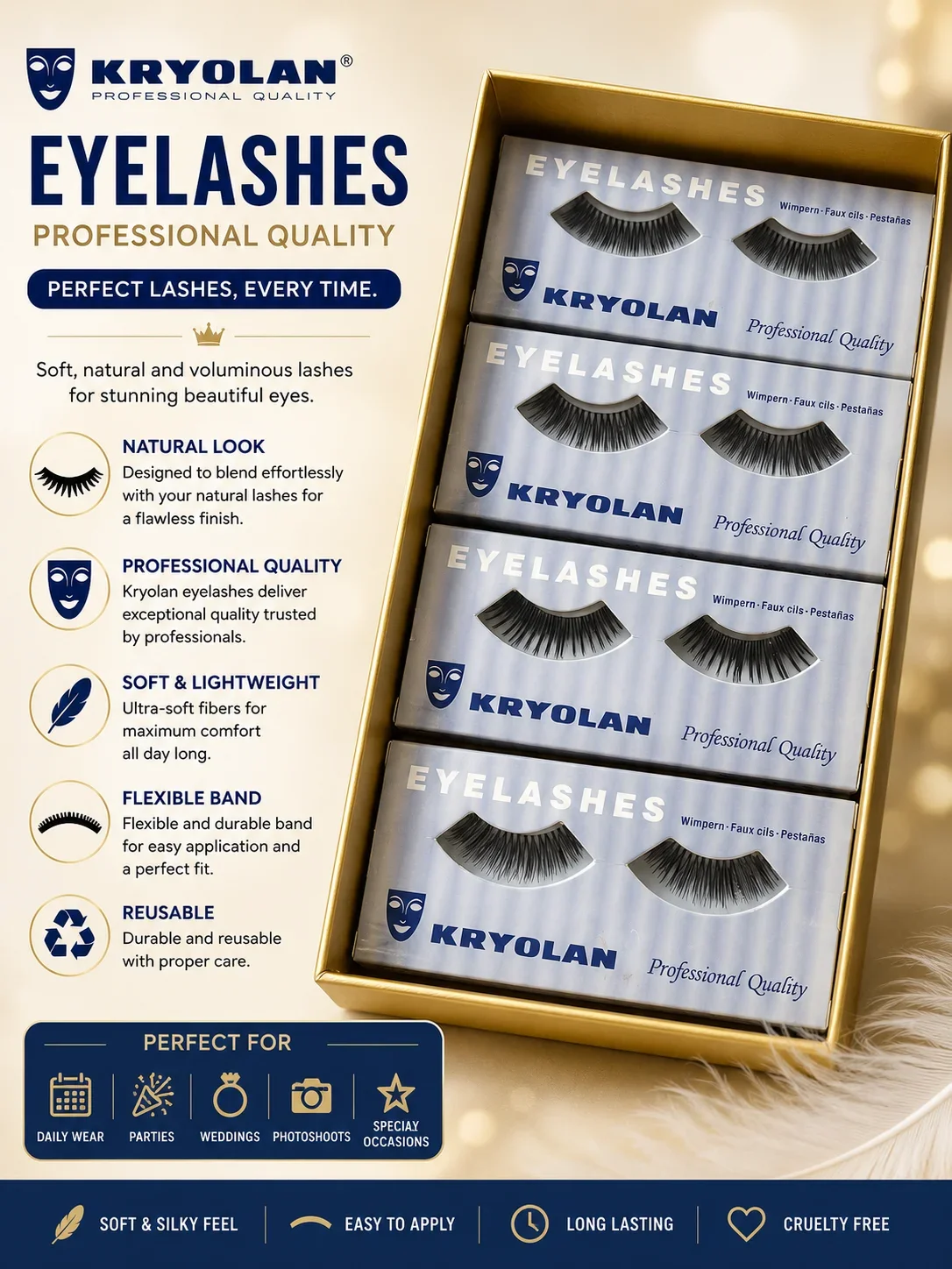 KRYOLAN Professional Quality Eyelashes – Soft Natural Reusable Lashes