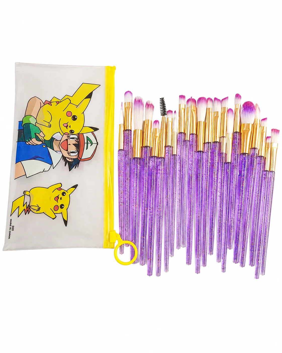 Purple Glitter Makeup Brush Set with Pokémon Pouch