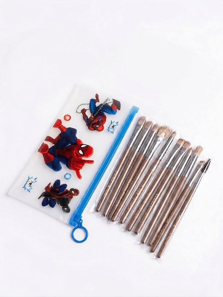 Professional Makeup Brush Set with Spider-Man Pouch