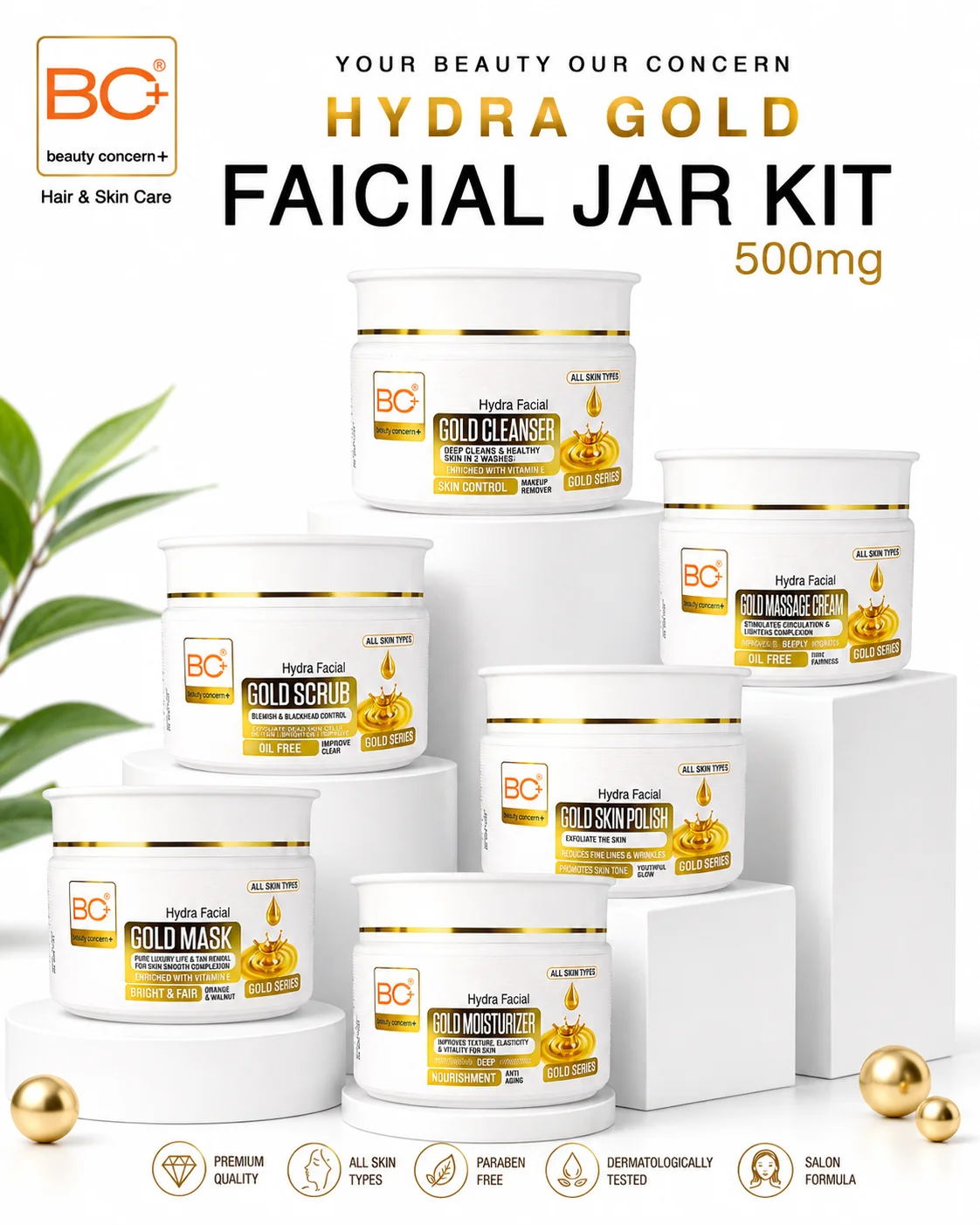 BC+ Hydra Gold Facial Jar Kit – 6 Step Gold Facial Set