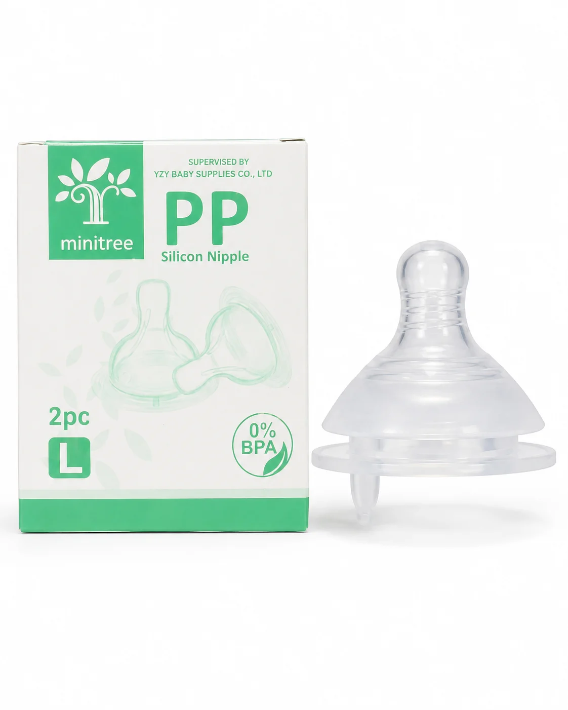 Minitree PP Silicone Baby Bottle Nipples – Size L, 2 Pieces, BPA-Free