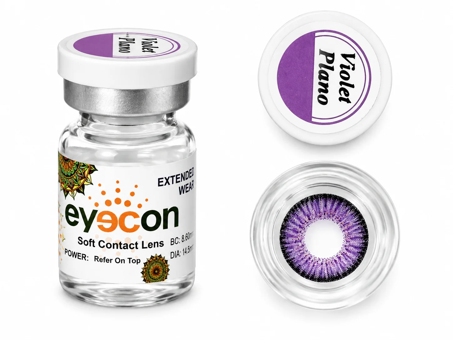 Eyecon Soft Contact Lenses – Green, Violet Plano & Cool Blue | 3 Colors