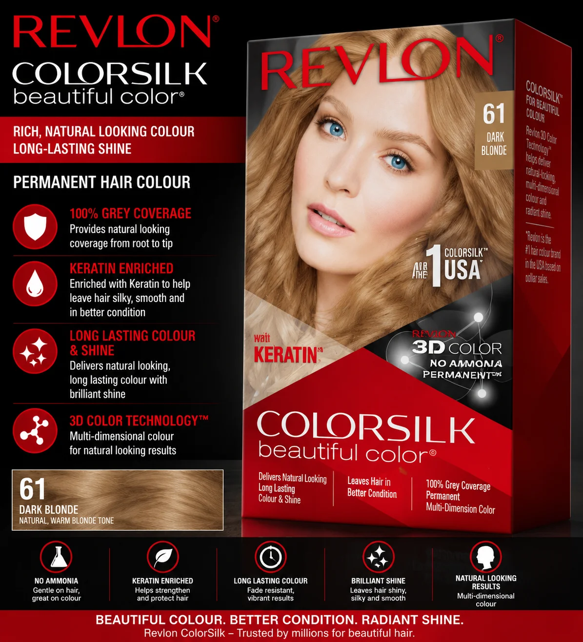Revlon ColorSilk Beautiful Color 61 Dark Blonde Hair Dye