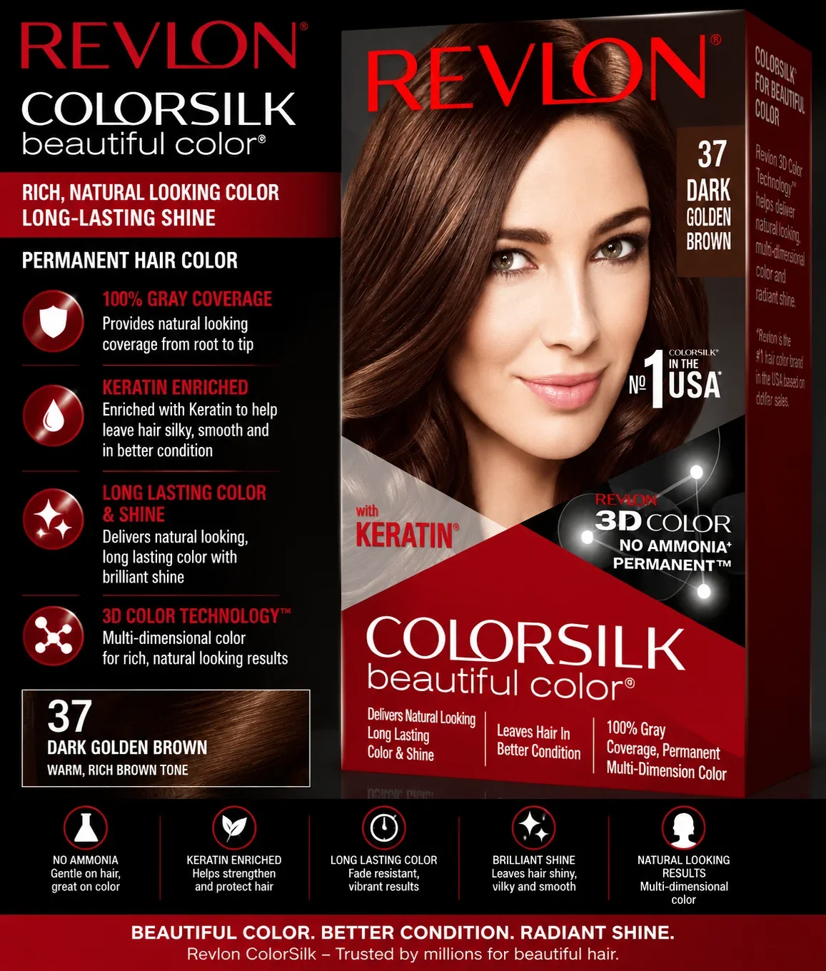 Revlon ColorSilk Beautiful Color Hair Dye 37 Dark Golden Brown