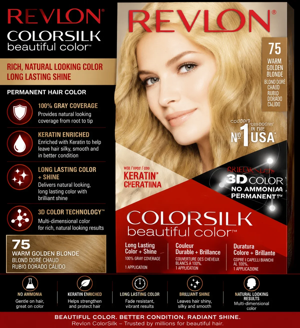 Revlon ColorSilk Beautiful Color Hair Dye 75 – Warm Golden Blonde