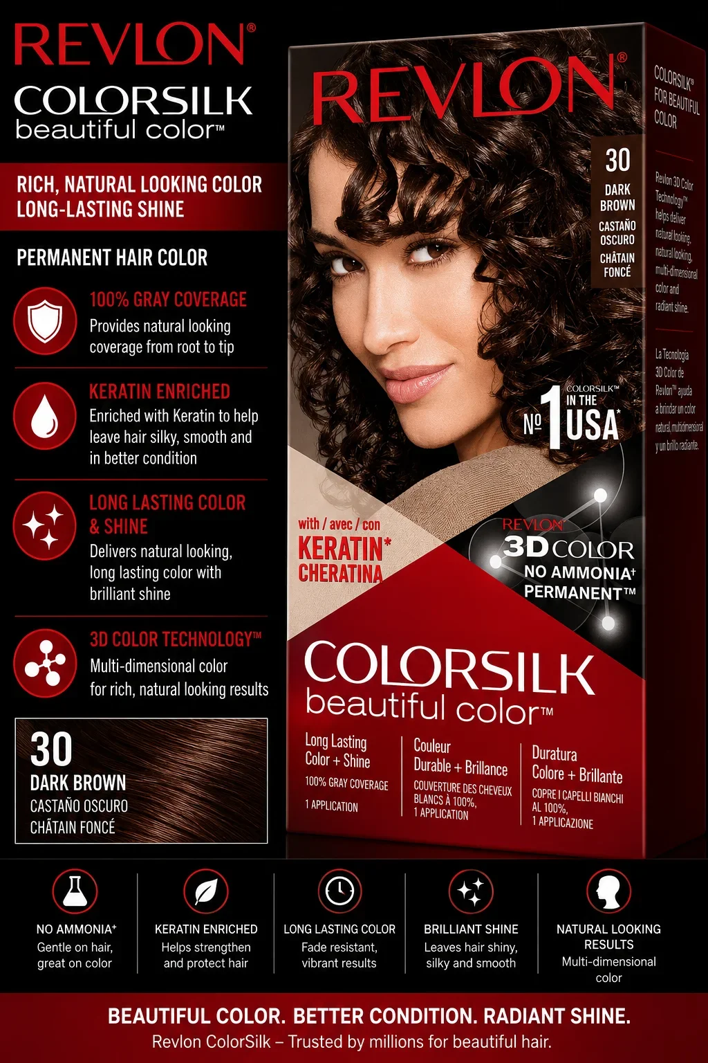 Revlon ColorSilk Beautiful Color 30 Dark Brown Hair Dye