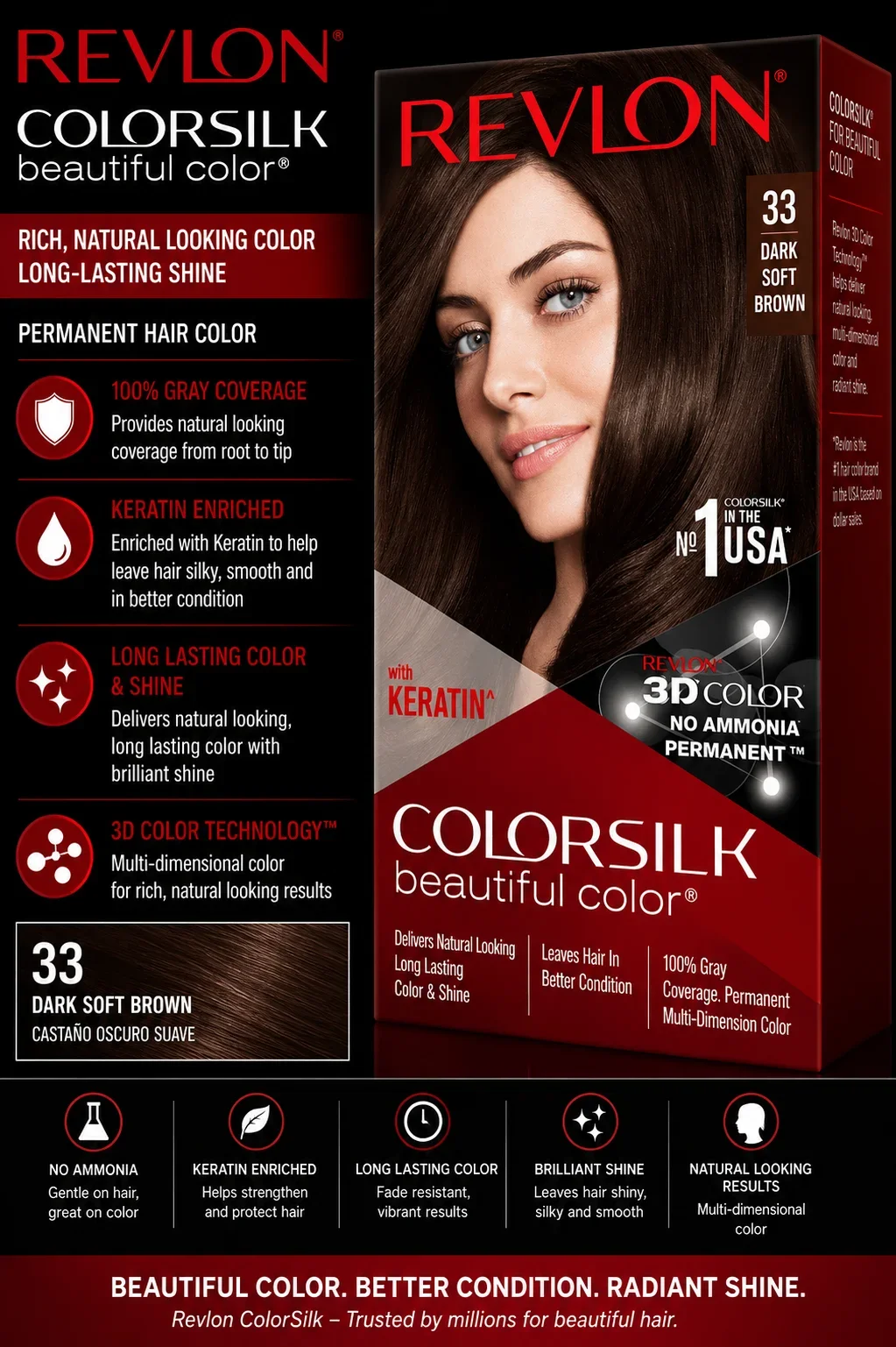 Revlon ColorSilk Beautiful Color 33 Dark Soft Brown