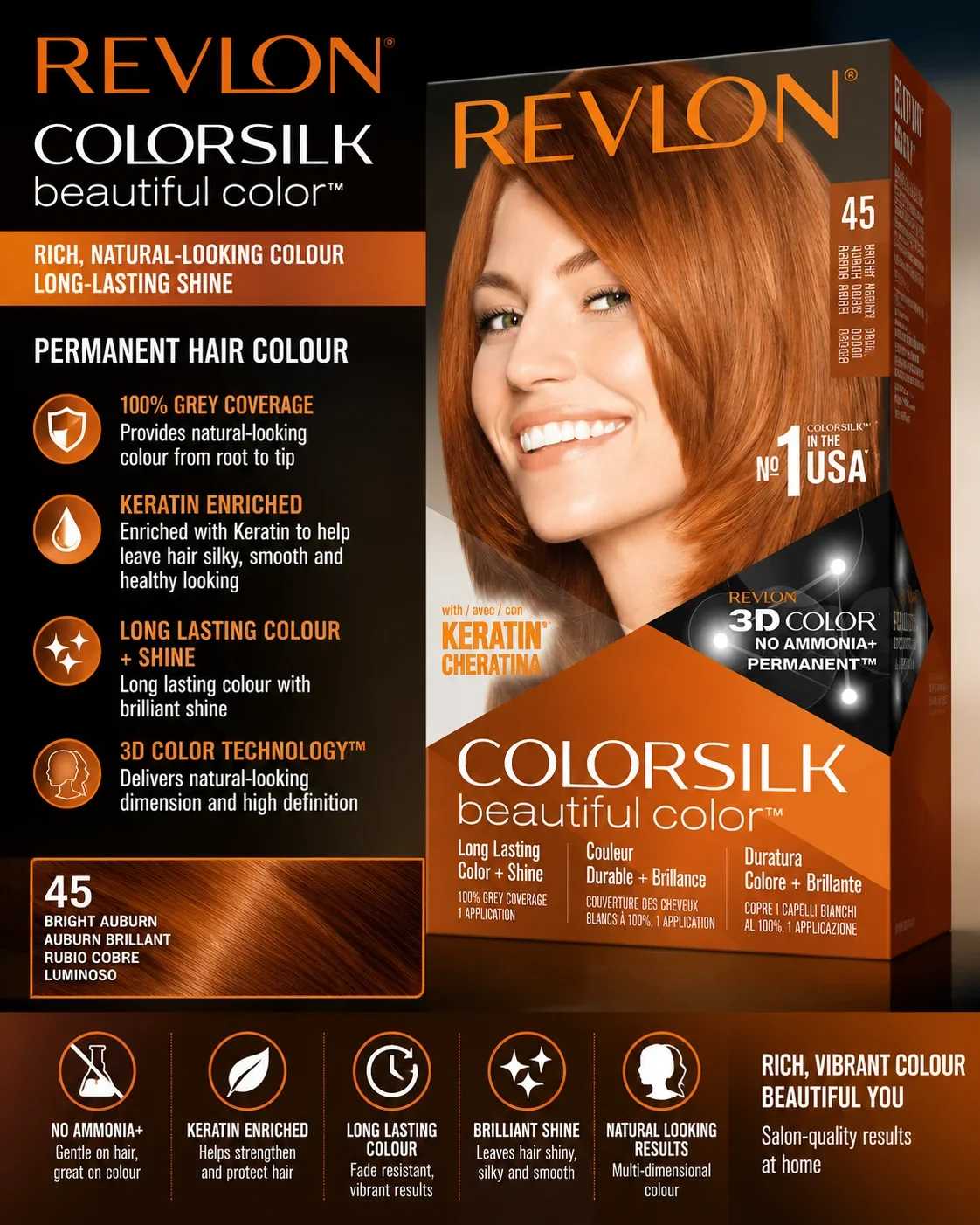 Revlon ColorSilk Beautiful Color 45 Bright Auburn Hair Dye