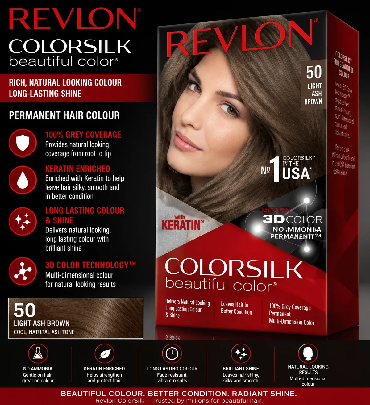 Revlon ColorSilk Beautiful Color 50 Light Ash Brown Hair Dye