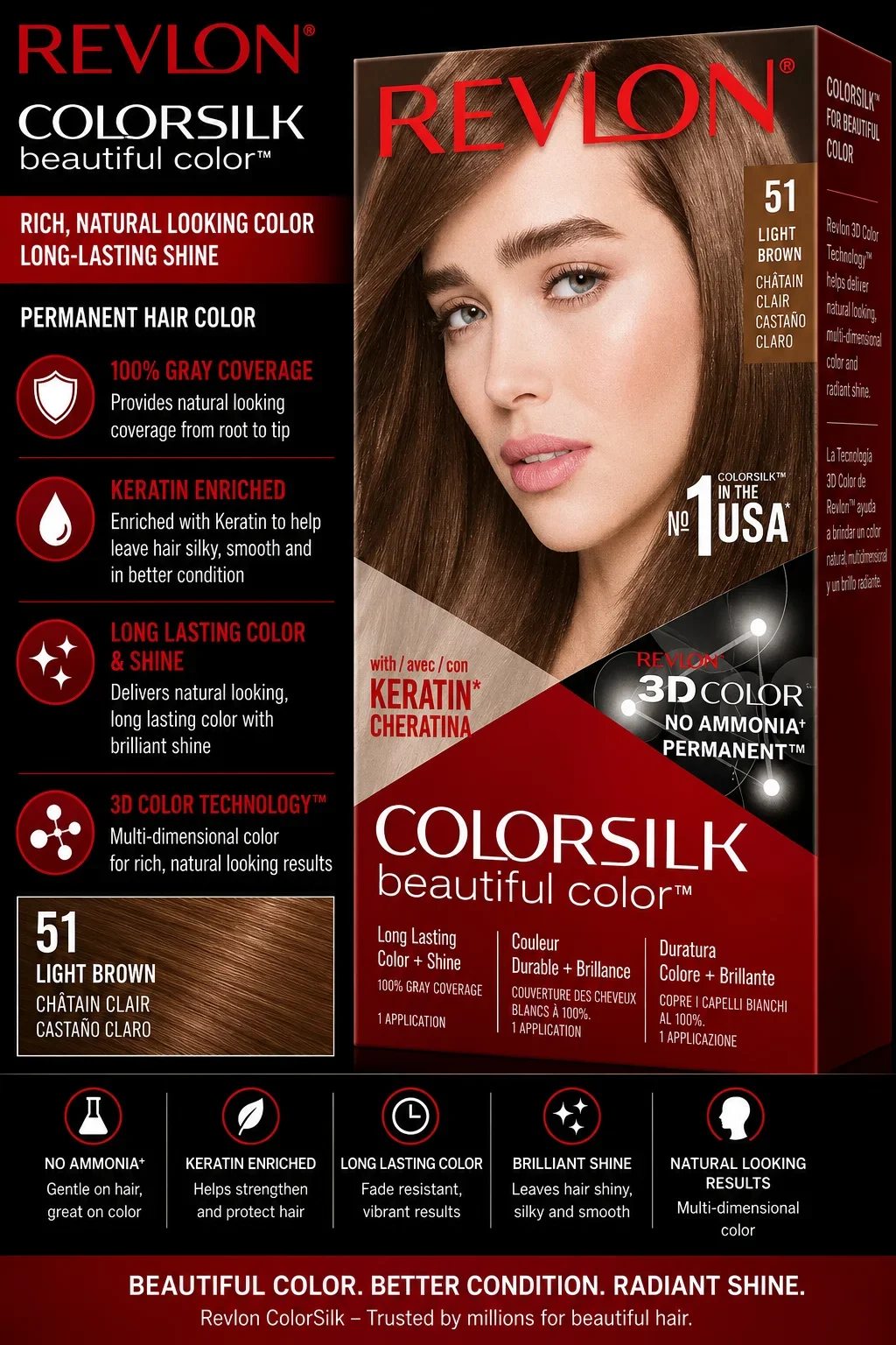 Revlon ColorSilk Beautiful Color 51 Light Brown Hair Dye