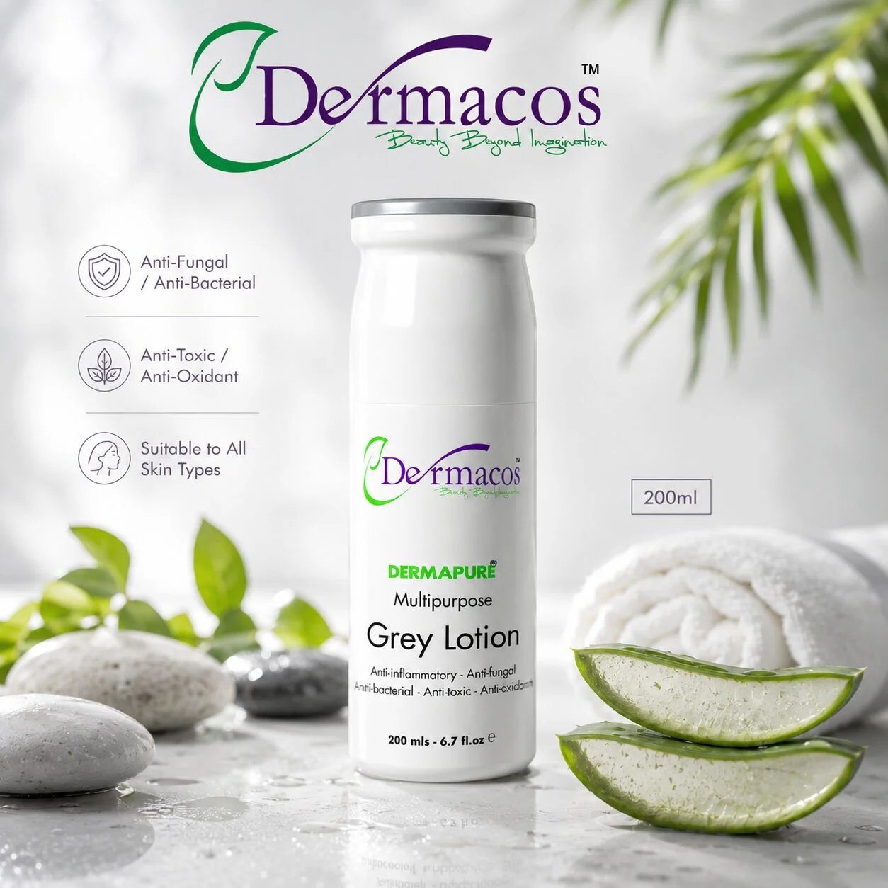 Dermacos Dermapure Multipurpose Grey Lotion - Soothing Face & Body Lotion (200ml)
