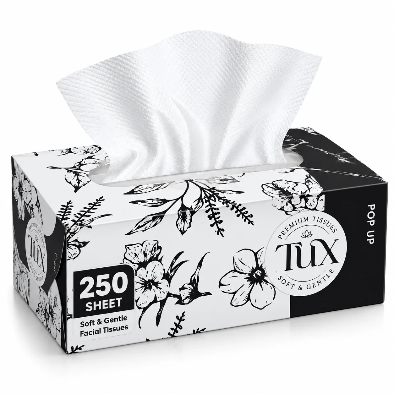 TUX Premium Pop-Up Facial Tissues – 250 Sheets – Soft & Gentle