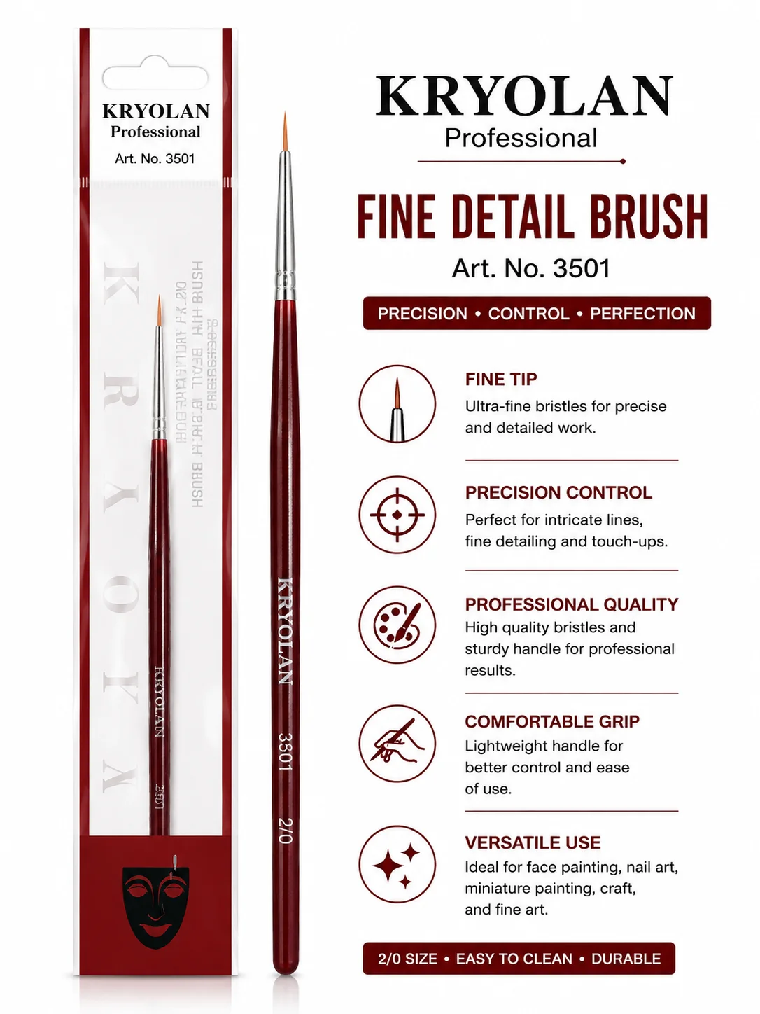KRYOLAN Professional Fine Detail Brush Art No. 3501