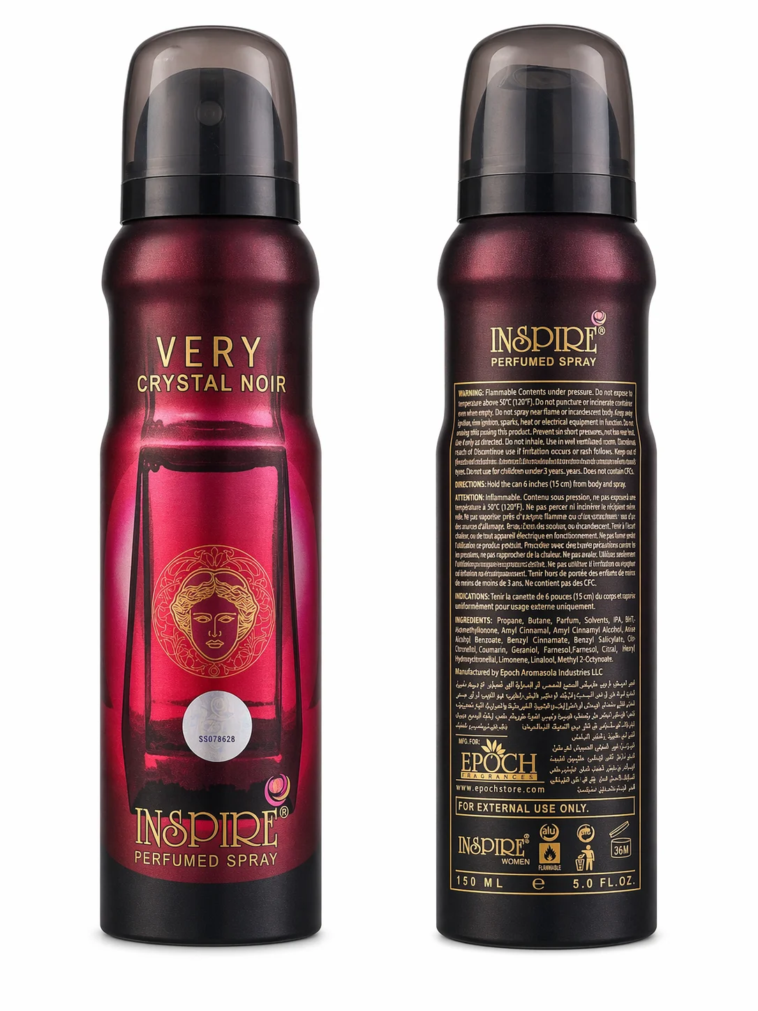 Inspire Very Crystal Noir Perfumed Spray – Long Lasting Fragrance (150ml)