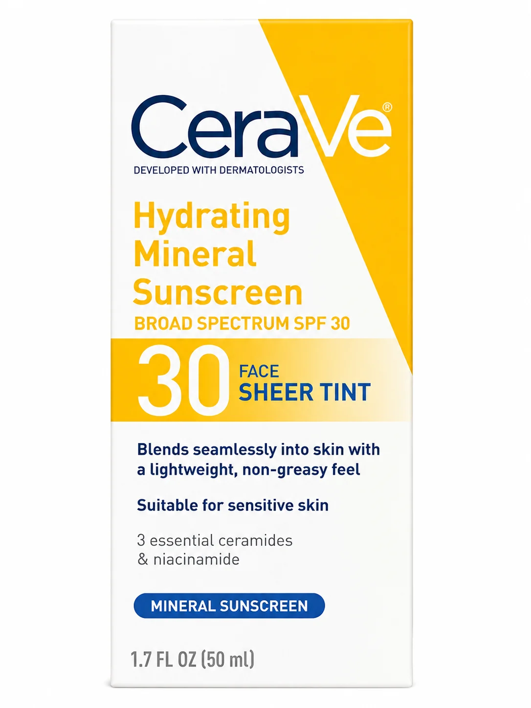 CeraVe Hydrating Mineral Sunscreen SPF 30 Face Sheer Tint (50ml)
