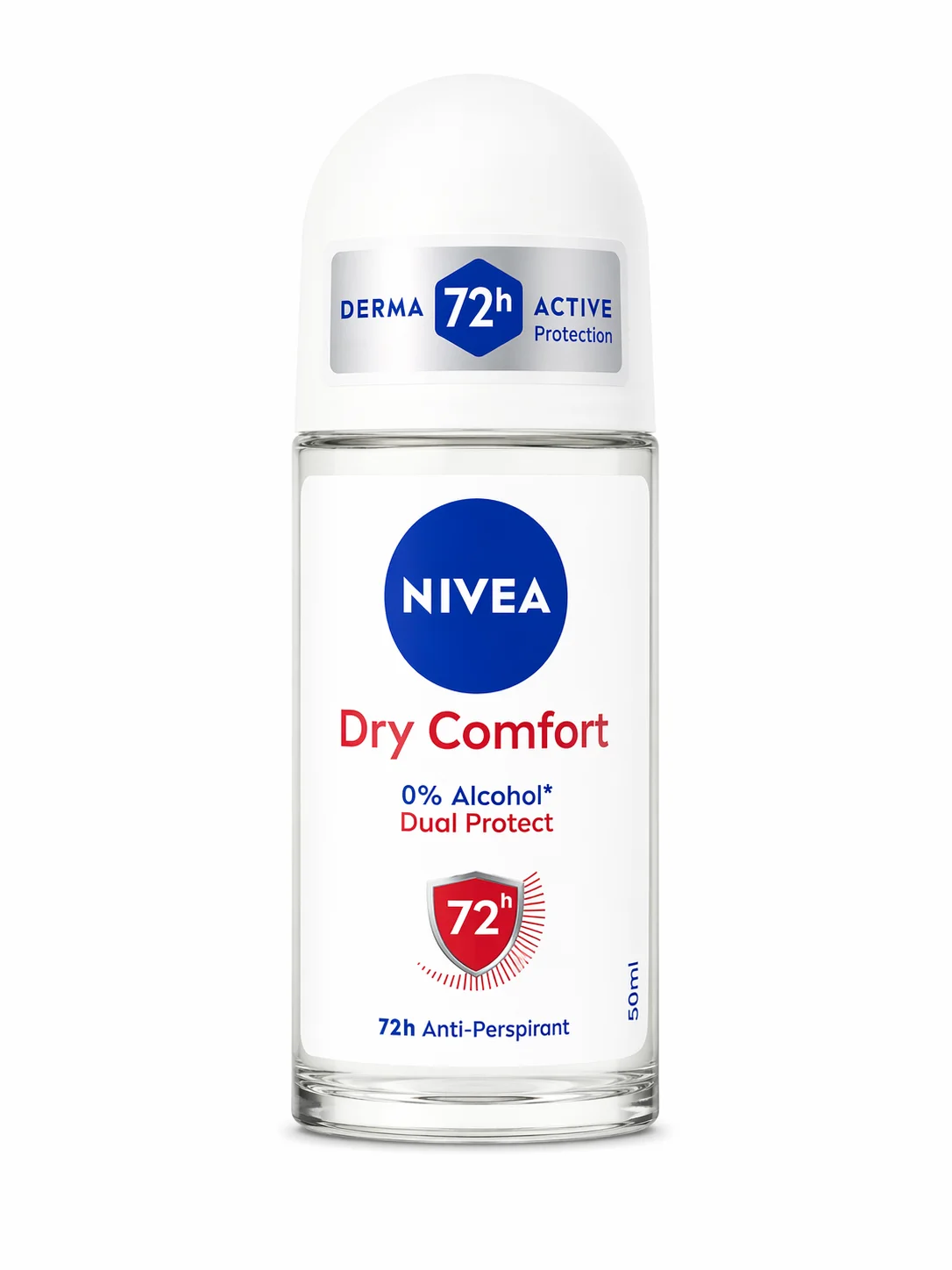NIVEA Dry Comfort Roll-On Deodorant – 72H Protection, 0% Alcohol (50ml)