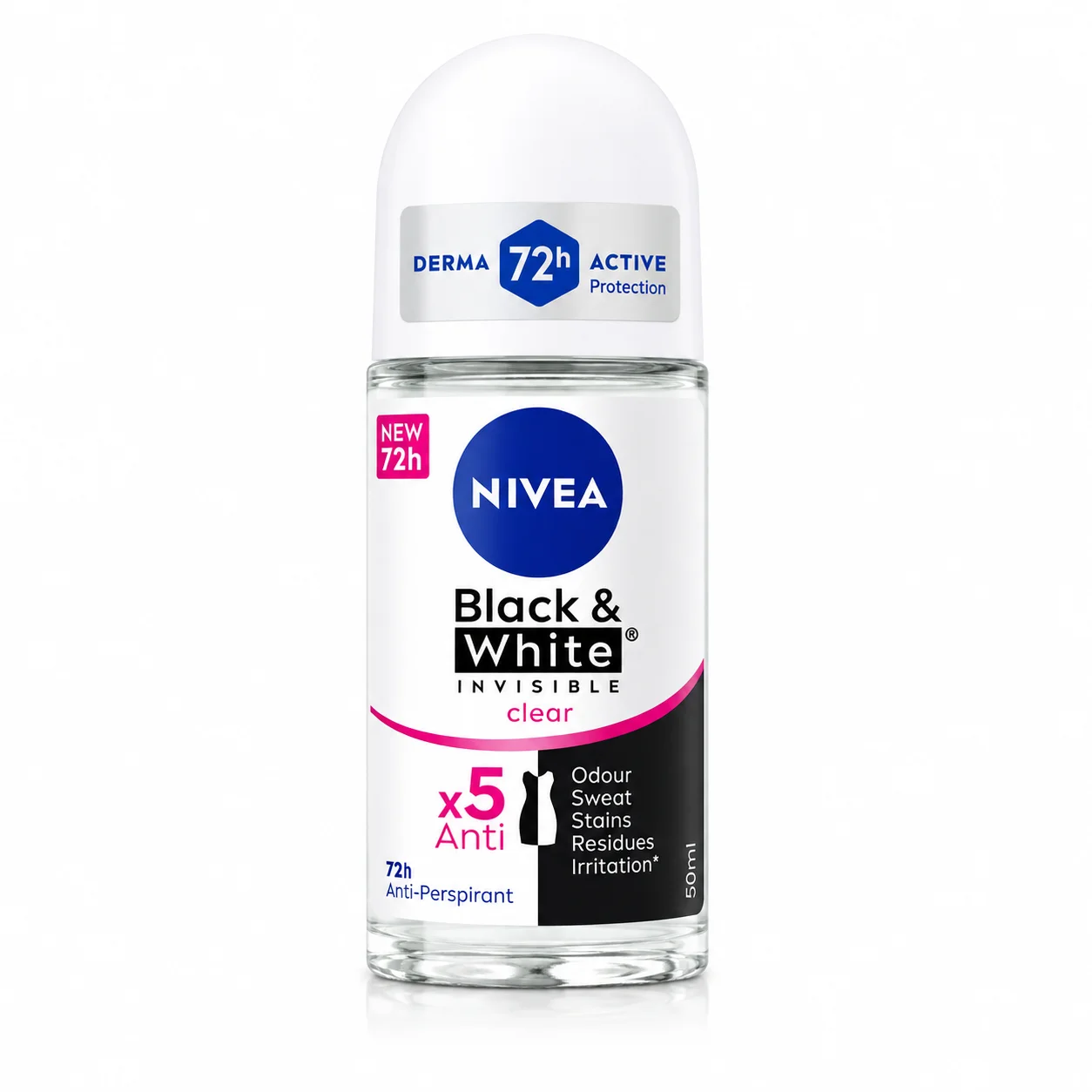 NIVEA Black & White Invisible Clear 72H Anti-Perspirant Roll-On – 50ml
