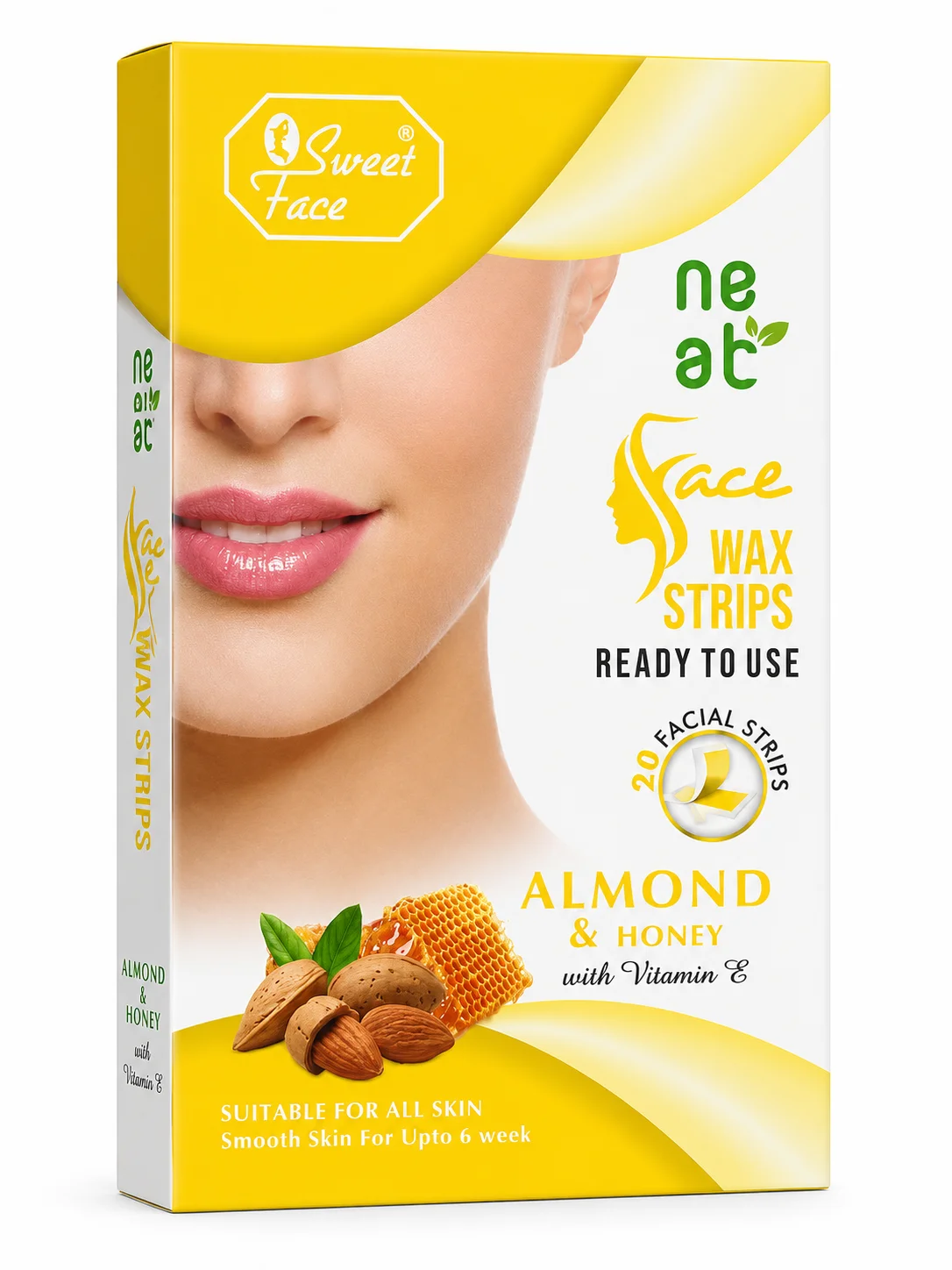 Sweet Face Neat Face Wax Strips – Almond & Honey with Vitamin E