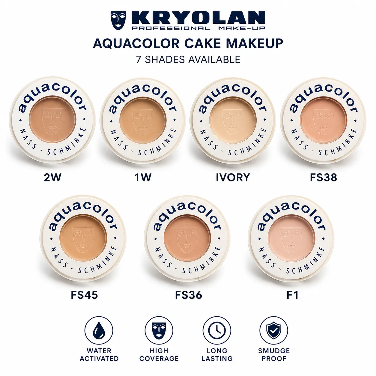 Kryolan Aquacolor Cake Makeup – 7 Shades