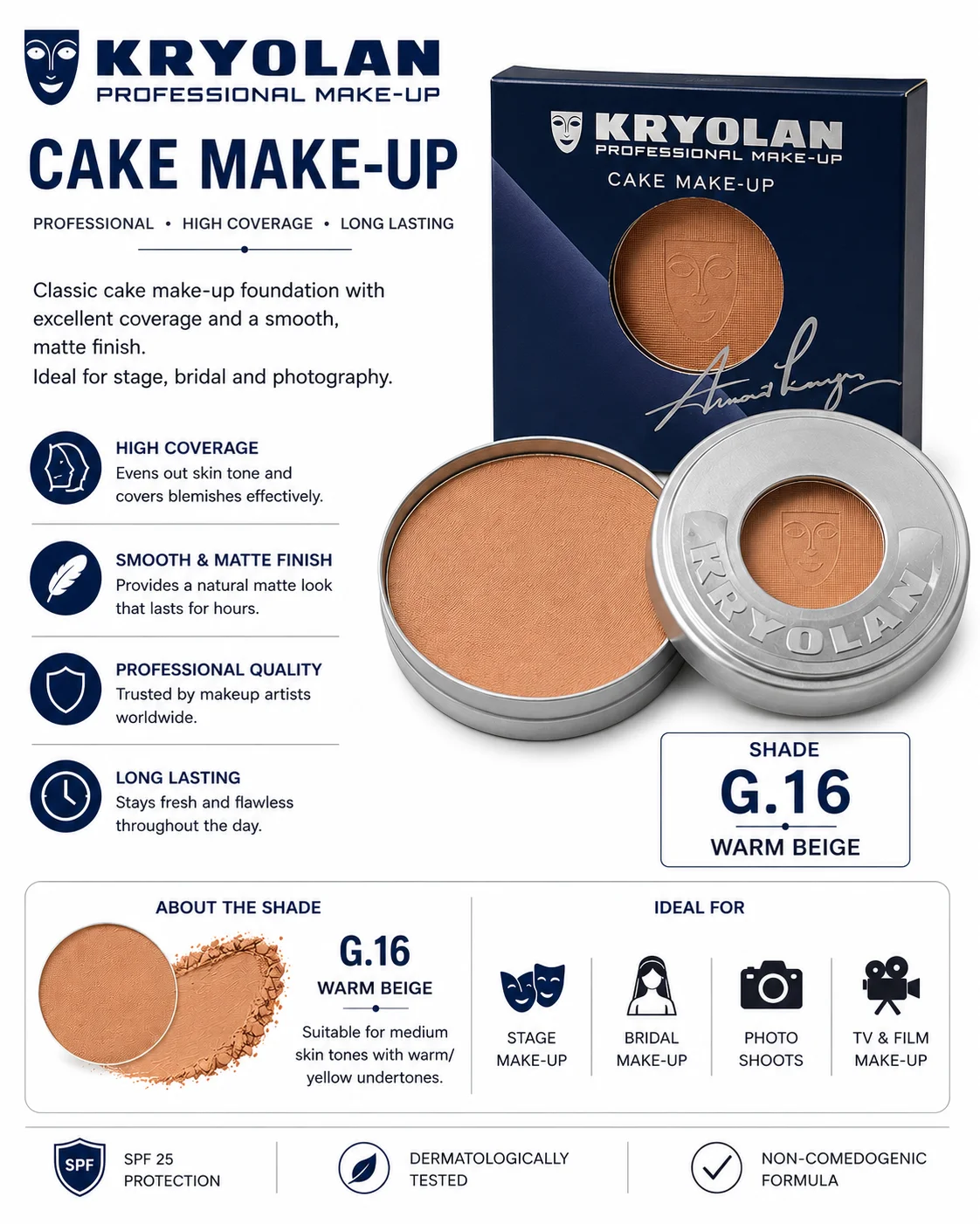 KRYOLAN Cake Make-Up G.16 – Professional Matte Coverage
