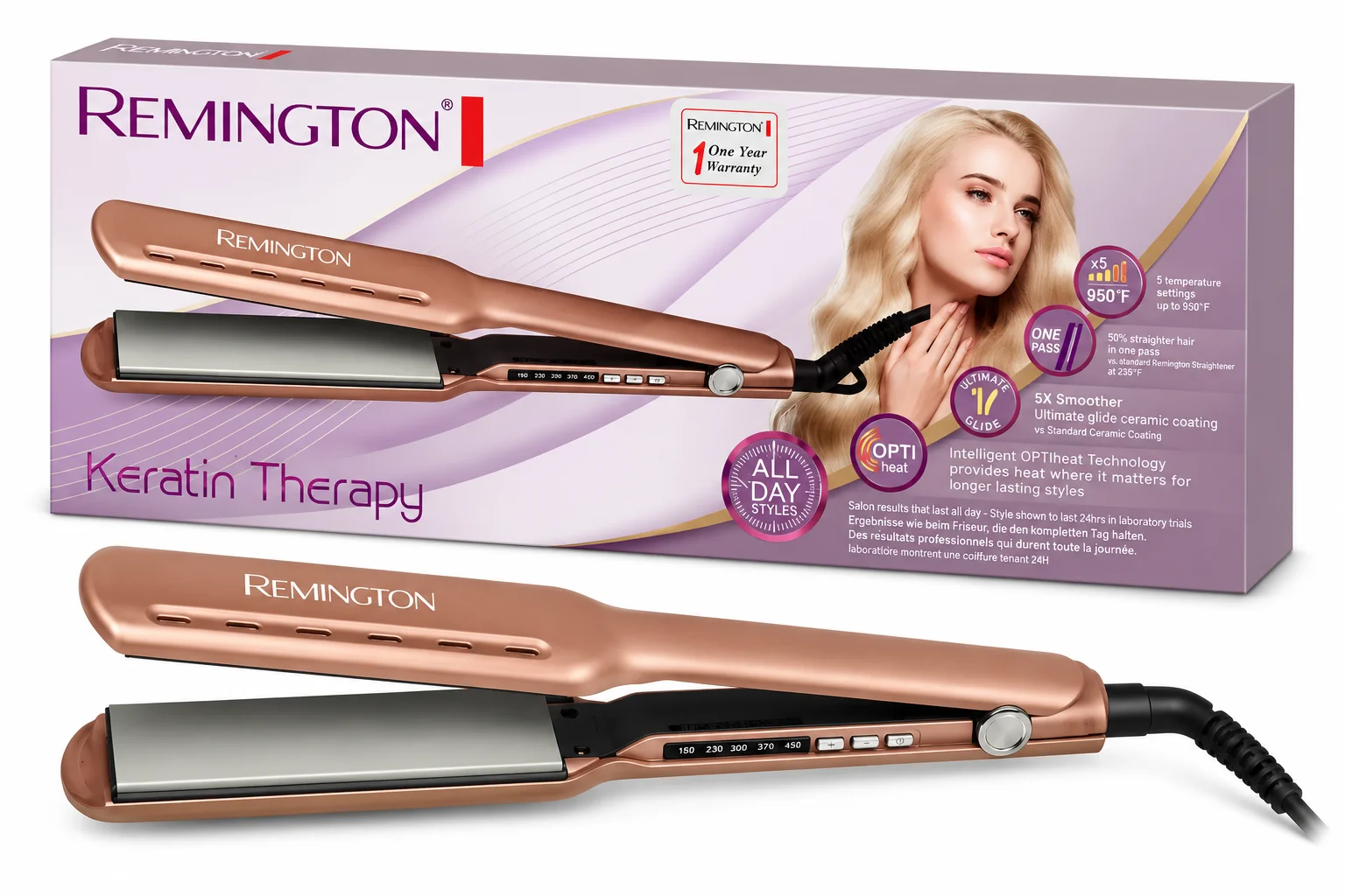 Remington Keratin Therapy Hair Straightener – Professional Ceramic Flat Iron with 950°F Heat
