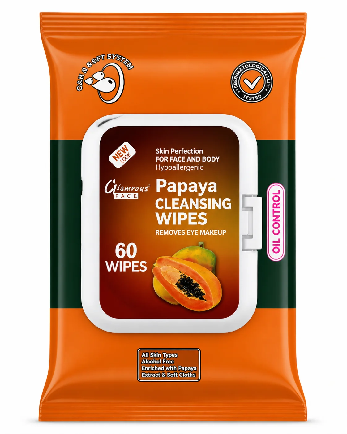 Glamorous Face Papaya Cleansing Wipes – Oil Control (60 Wipes)
