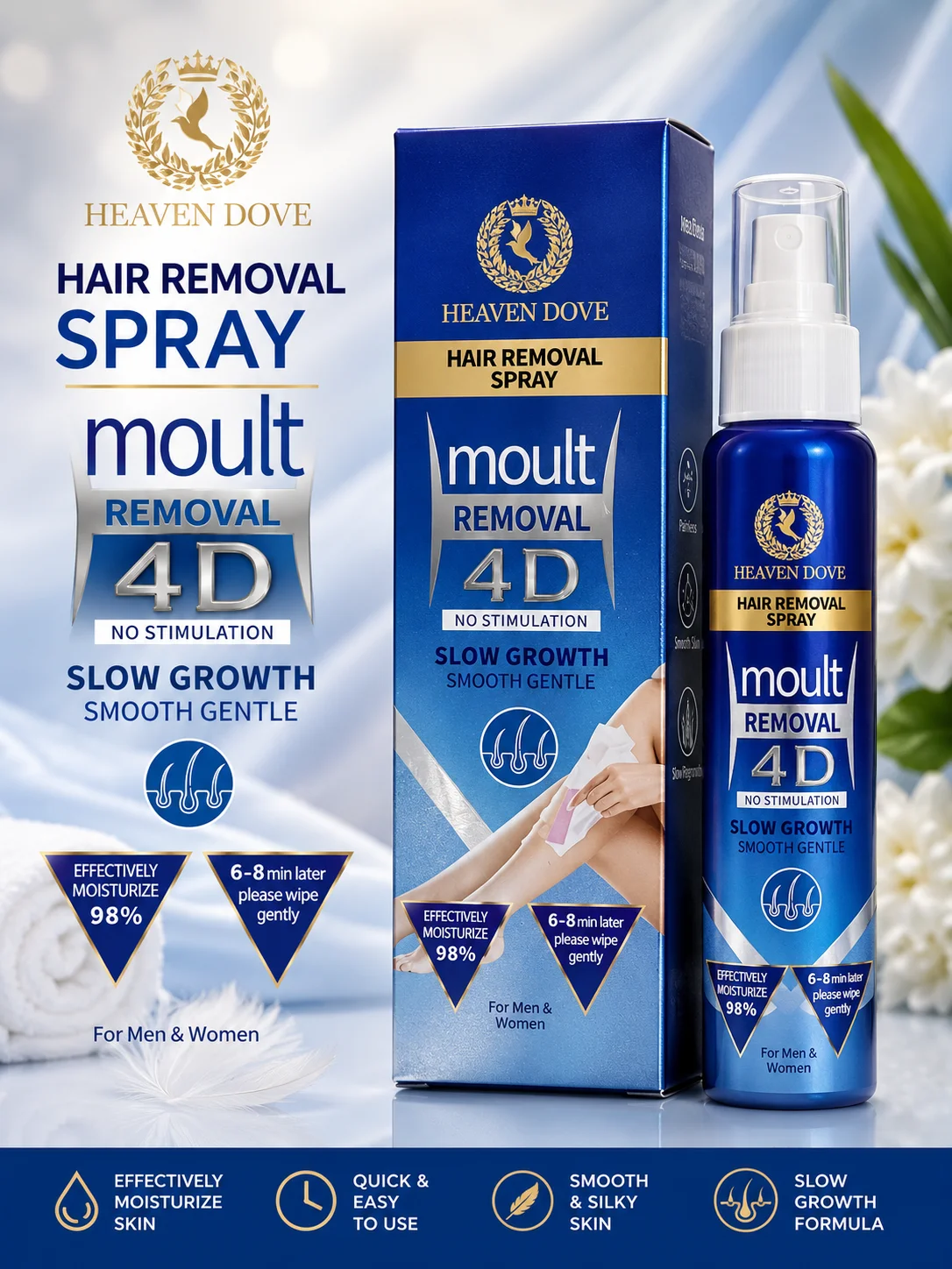 Heaven Dove 4D Hair Removal Spray – Smooth & Gentle Formula | For Men & Women