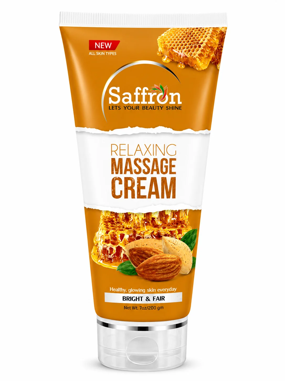 Saffron Relaxing Massage Cream – Honey & Almond Nourishing Formula (200g)