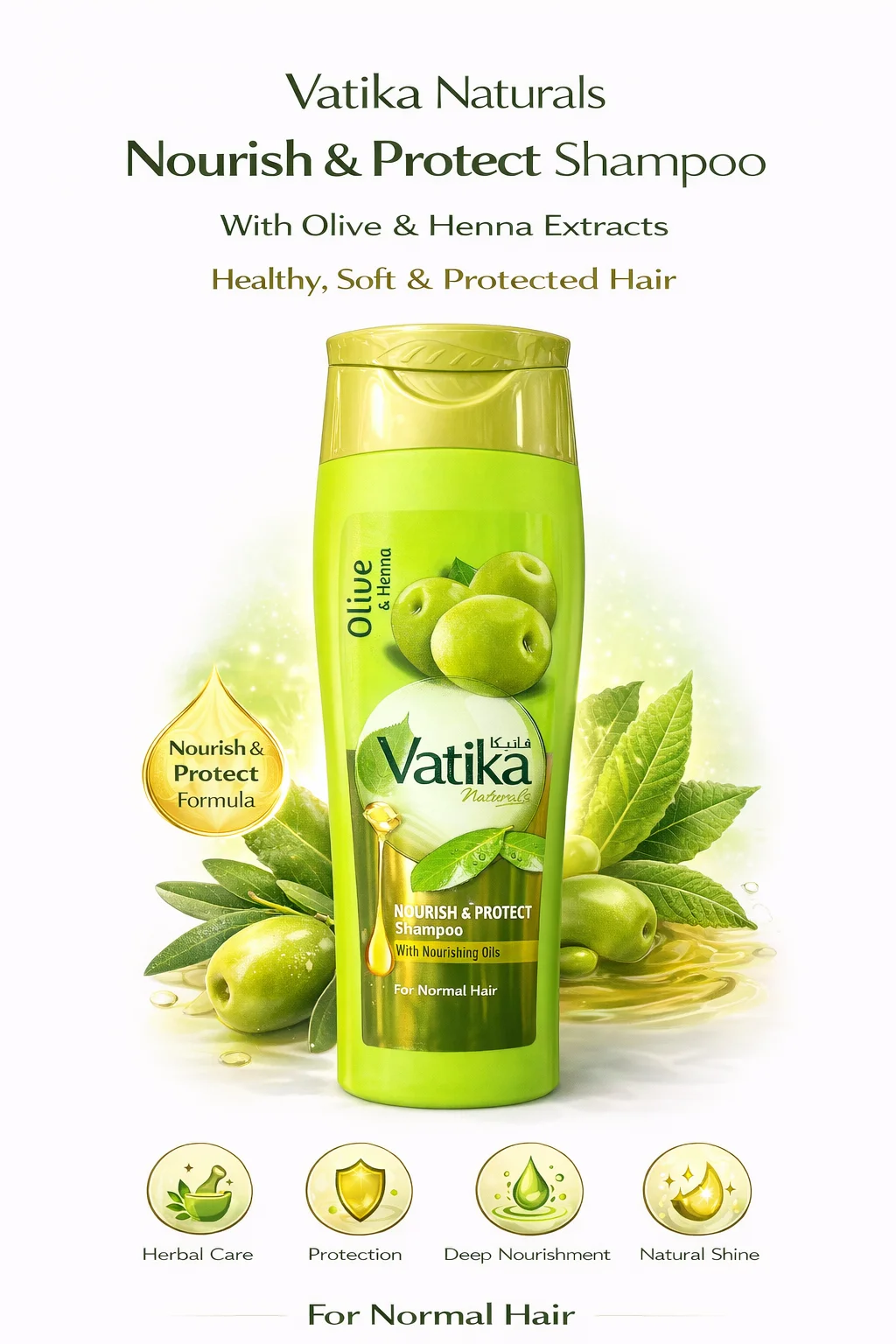 Vatika Naturals Olive & Henna Nourish & Protect Shampoo (For Normal Hair) 360ML