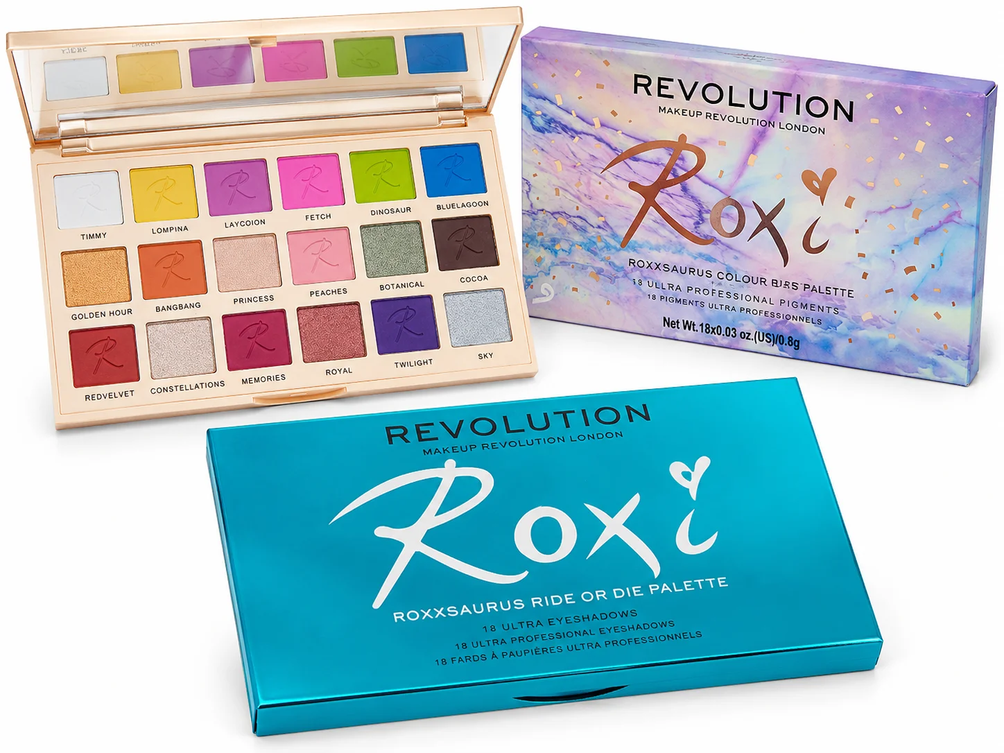Revolution Roxi Colour Burst & Ride Or Die Eyeshadow Palette Set – 18 Ultra Professional Pigments