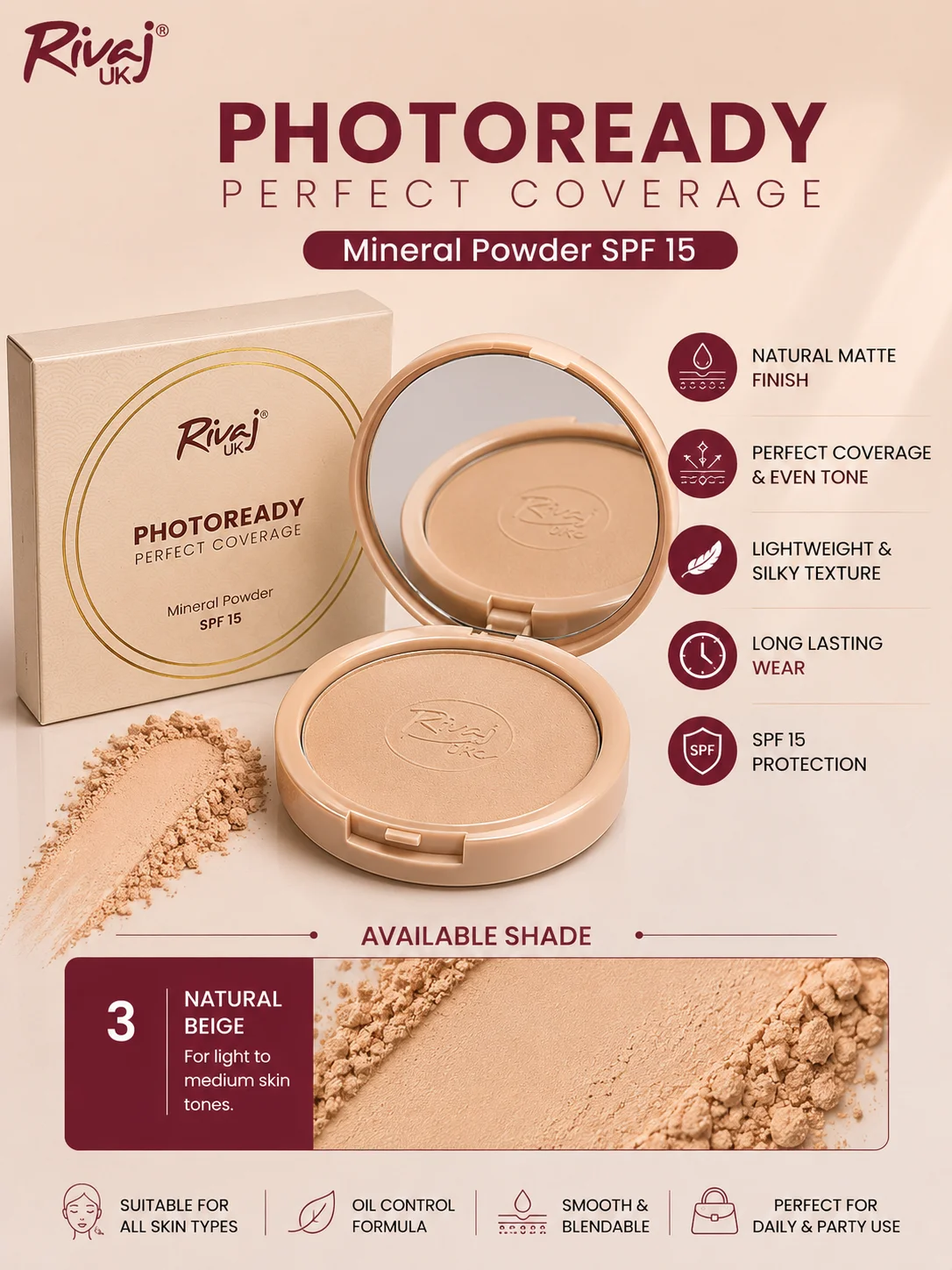 Rivaj UK Photoready Perfect Coverage Mineral Powder SPF 15