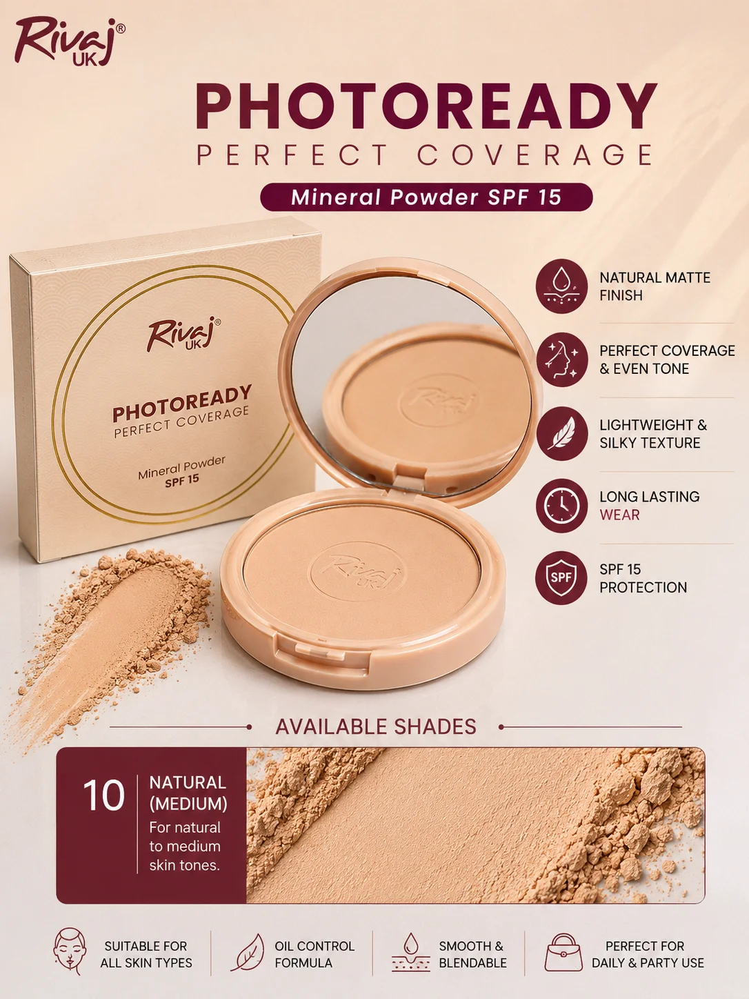 Rivaj UK Photoready Perfect Coverage Mineral Powder SPF 15