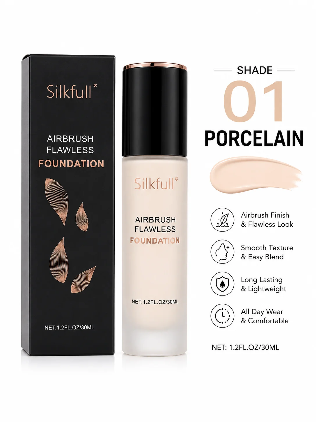 Silkfull Airbrush Flawless Foundation – 01 Porcelain, 30ml