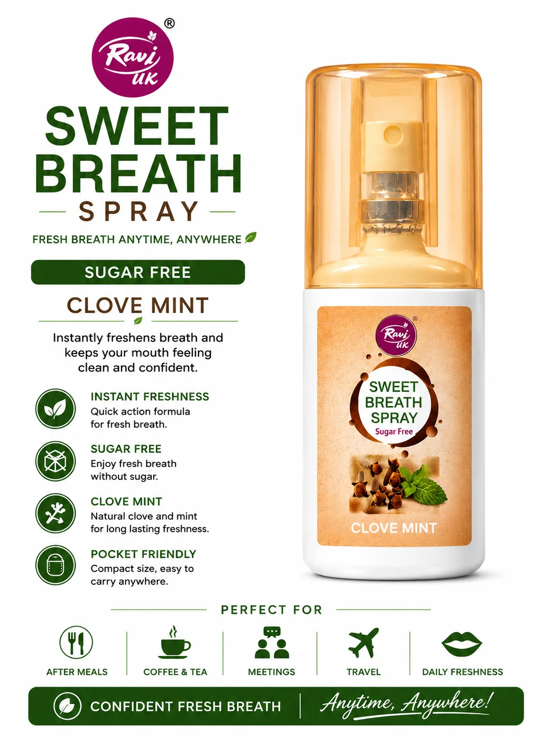 Sweet Breath Spray – Clove Mint Sugar-Free Fresh Breath Spray 20ML