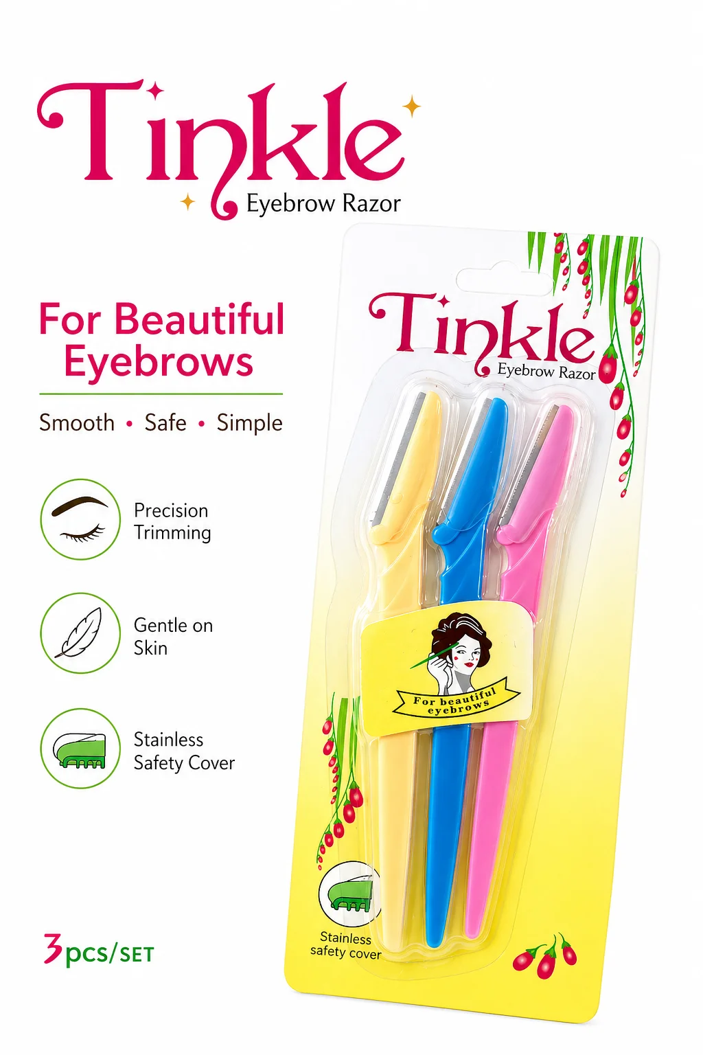 Tinkle Eyebrow Razor Set – 3pcs Precision Facial Hair Remover
