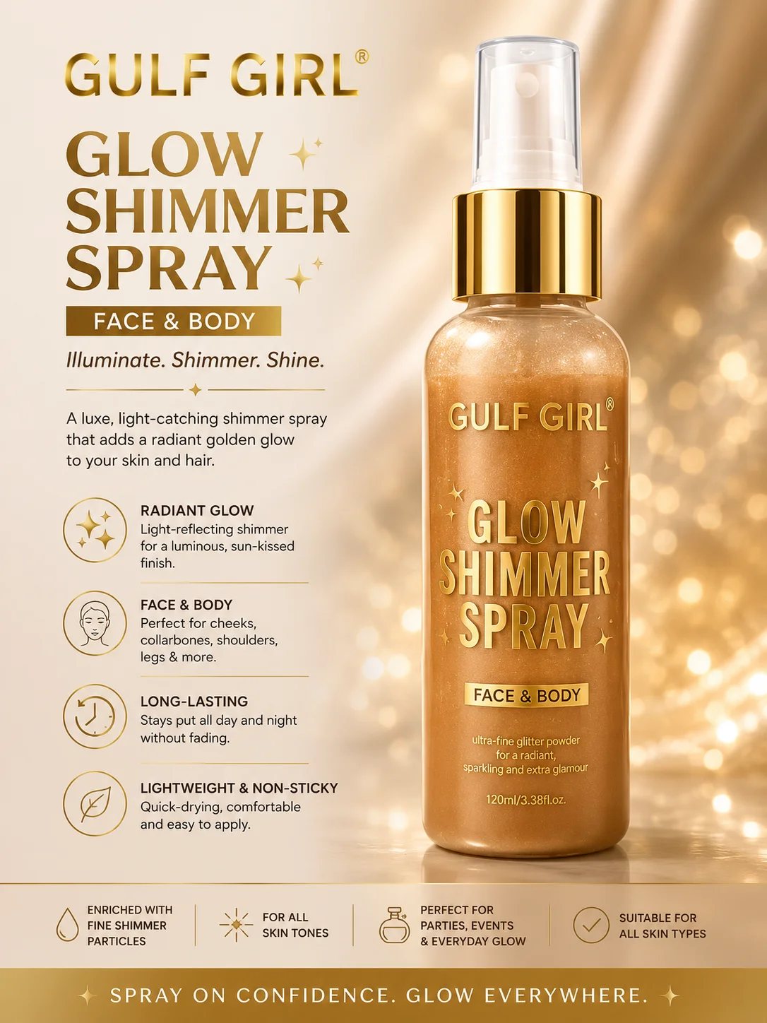 Gulf Girl Glow Shimmer Spray – Radiant Face & Body Illuminating Mist