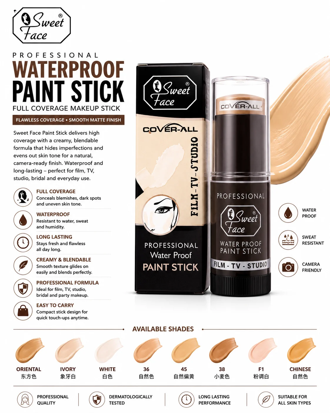 Sweet Face Professional Waterproof Paint Stick – Full Coverage Makeup Stick