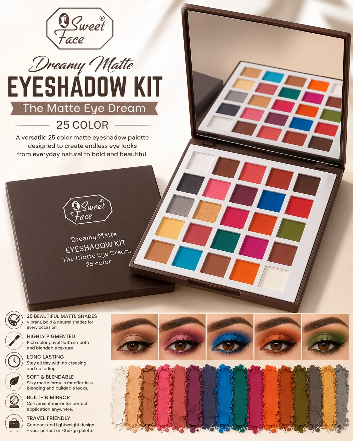 Sweet Face Dreamy Matte Eyeshadow Kit – 25 Color Professional Makeup Palette