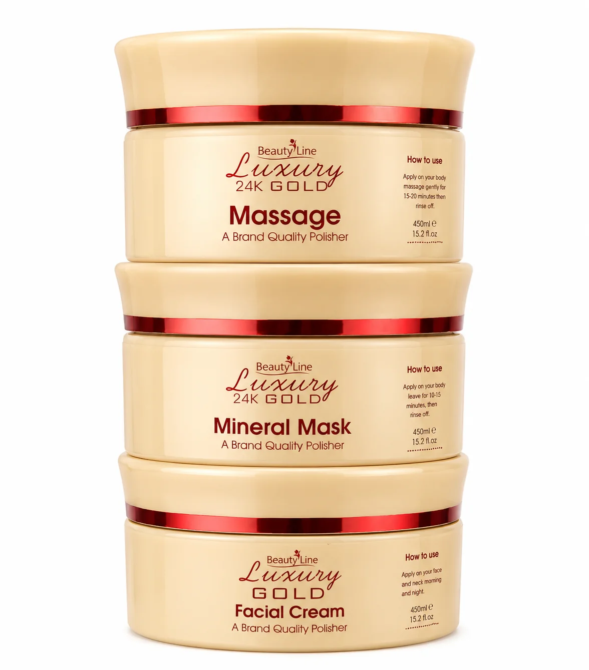BeautyLine Luxury 24K Gold Facial Care Set – Massage, Mineral Mask & Facial Cream