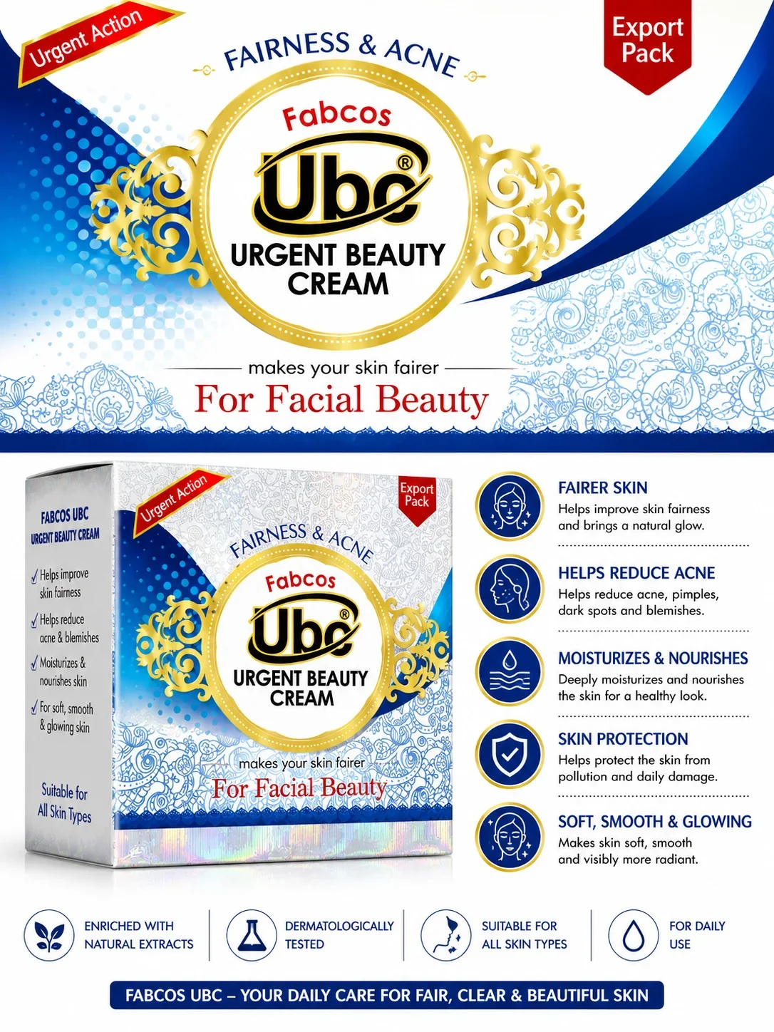Fabcos UBC Urgent Beauty Cream – Fairness & Acne Care Formula
